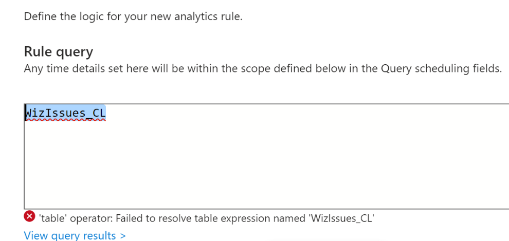 Analytic Rule Query Cannot resolve the table