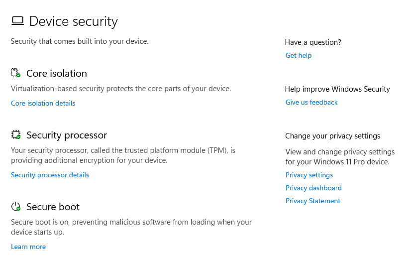 Windows security has a yellow exclamation mark with Recommended Actions ...