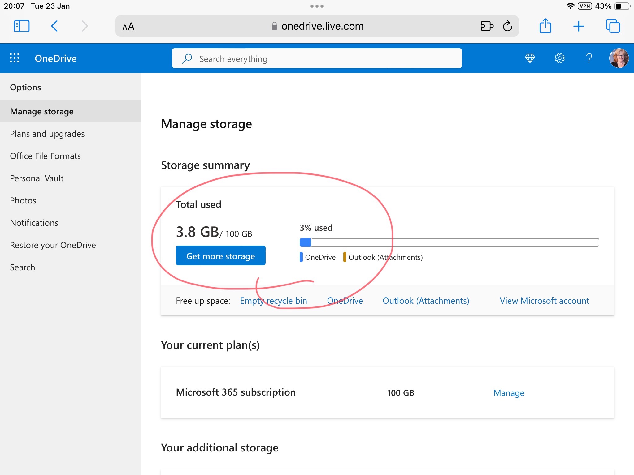My account says I am out of OneDrive storage but it shows only 2.8gb ...
