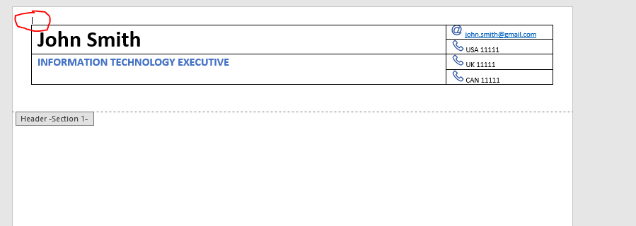 MS Word 2016/365 - how to remove an empty line before a table on header ...