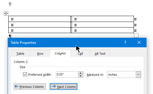 Can't reduce table column width below .16 - Microsoft Q&A