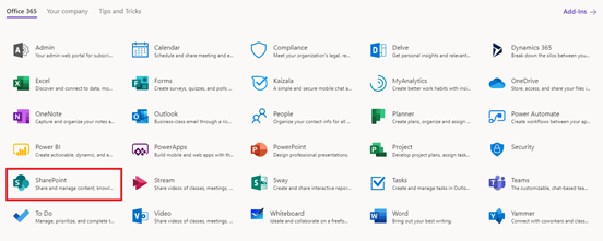 SharePoint in Office 365 apps list - Microsoft Q&A