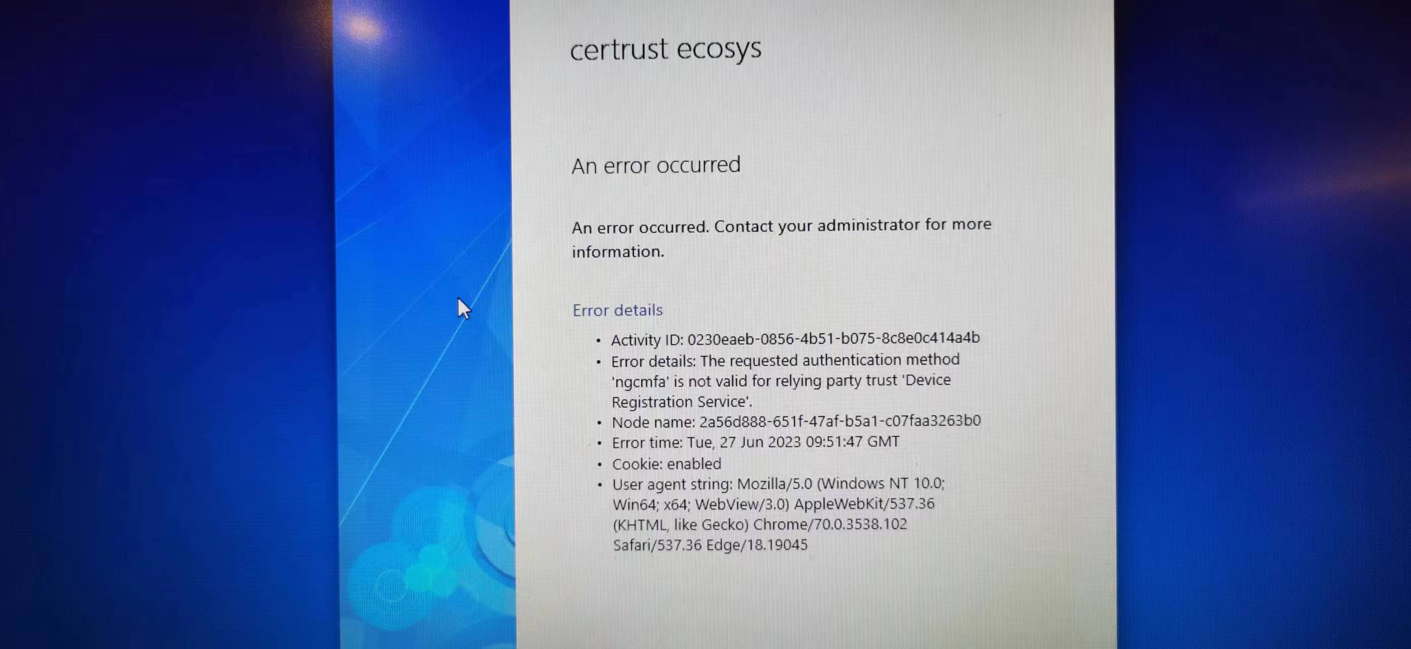 windows hello for business MFA error. Microsoft Q&A