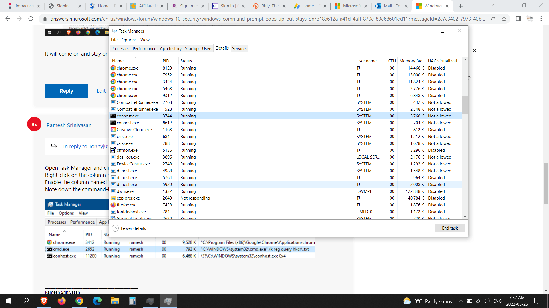 Windows command prompt pops up but stays on - Microsoft Q&A