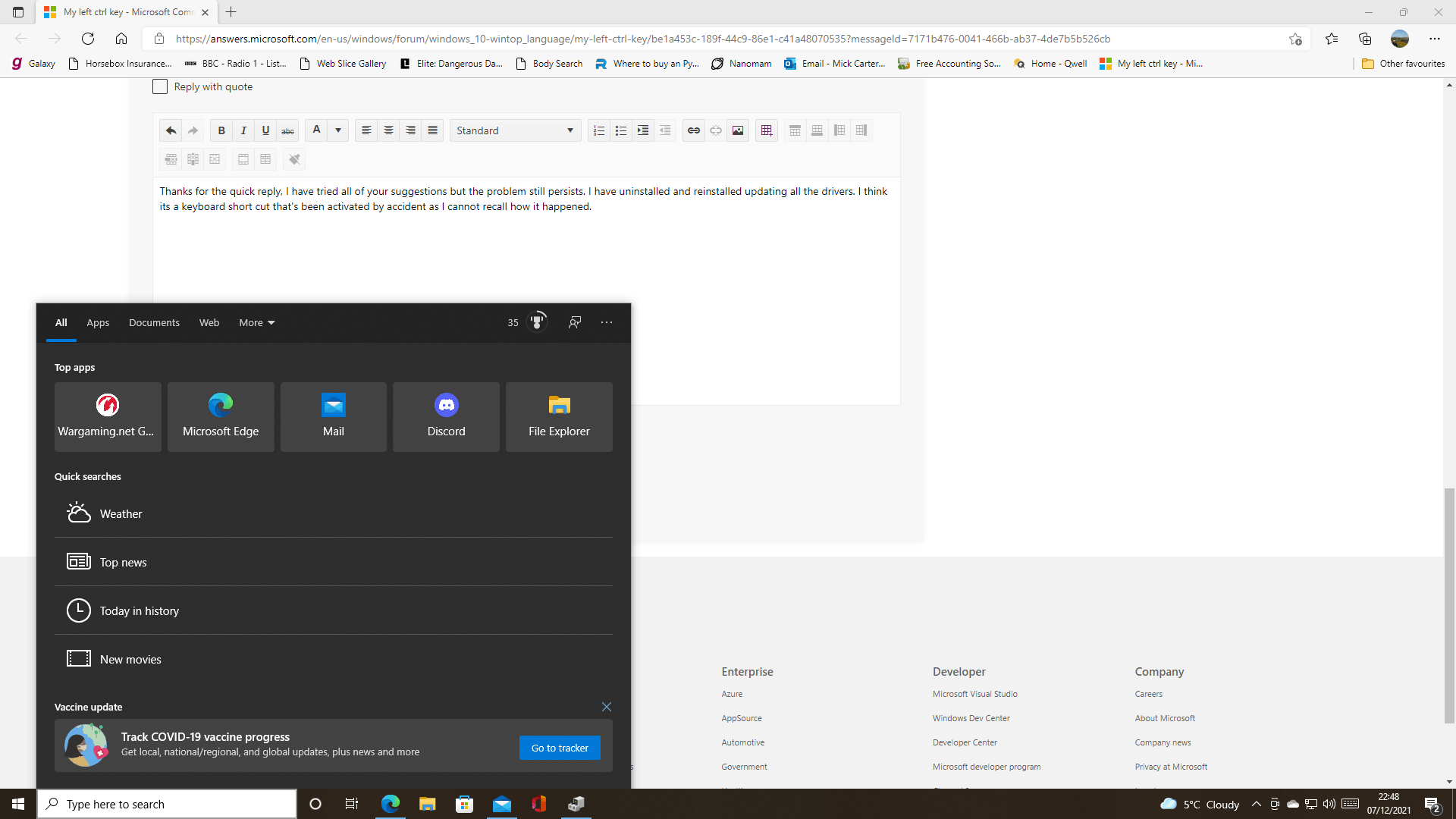 My left ctrl key - Microsoft Q&A