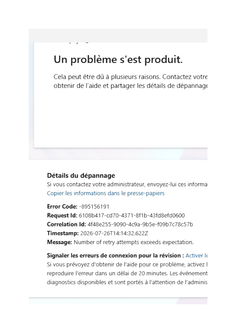 Message d'erreur connection OneDrive