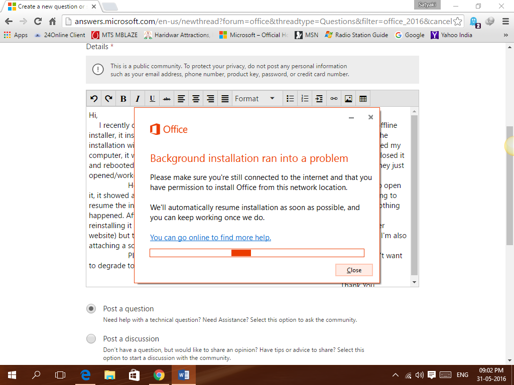 Office 2016 Error: Background Installation ran into a Problem ...