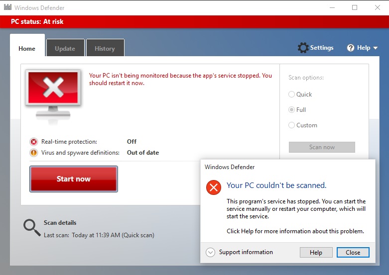 Windows 10 Defender full scan problem. - Microsoft Q&A