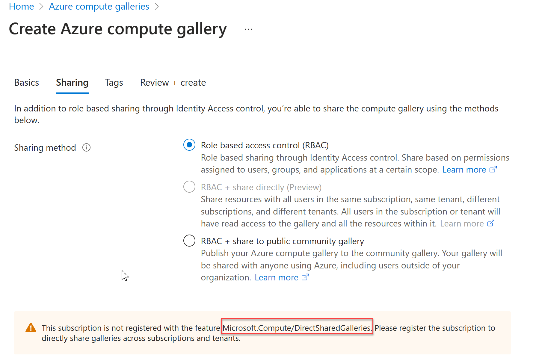 Unable to create shared azure compute gallery microsoft q a