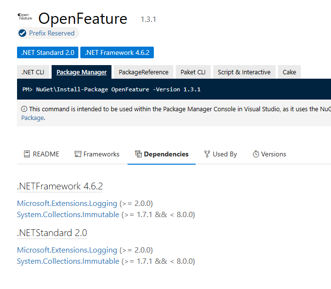 How to fix error NU1608 Detected package version outside of dependency constraint OpenFeature