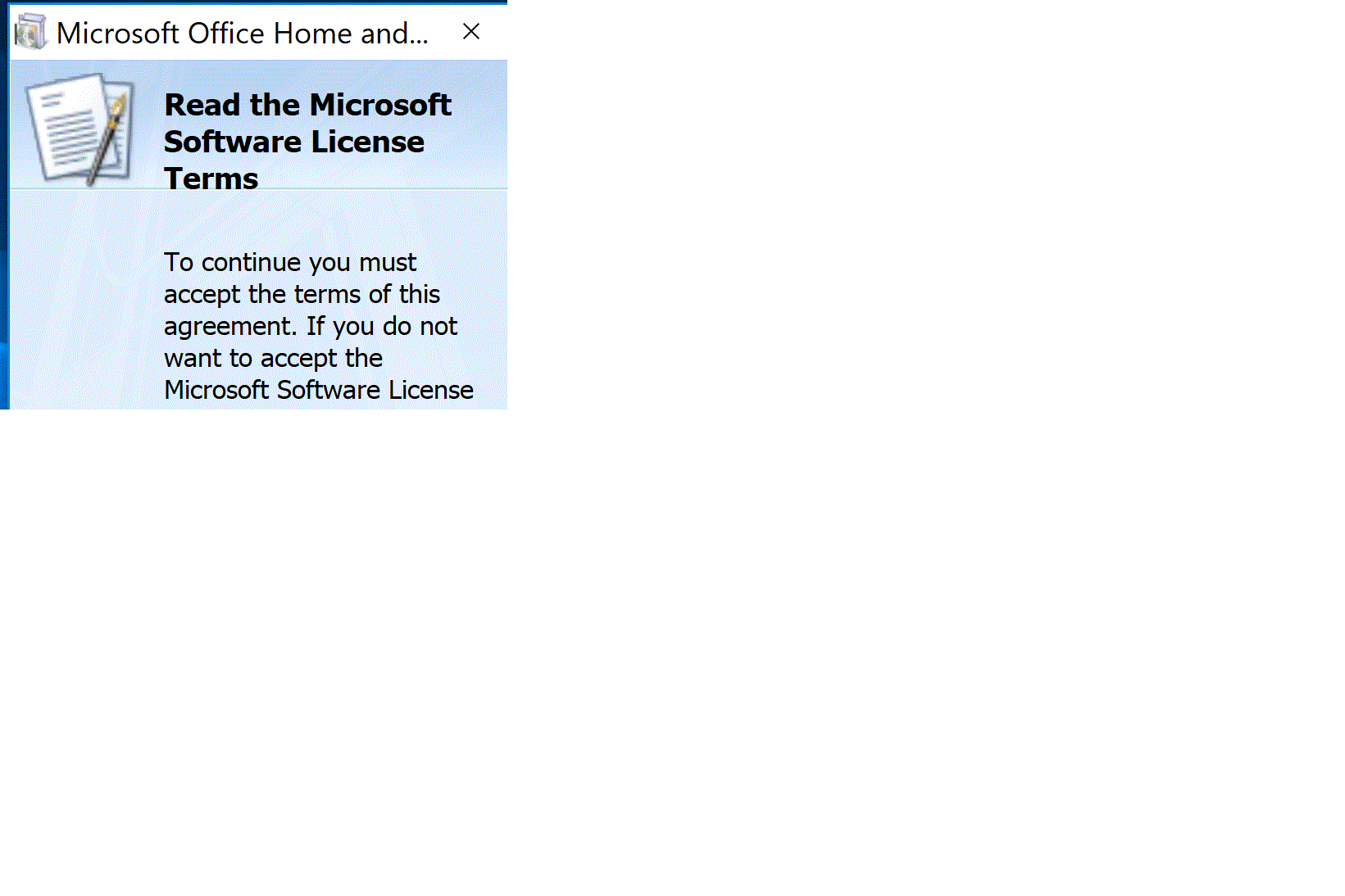 Cannot install MS Office 2007 due to small window displayed