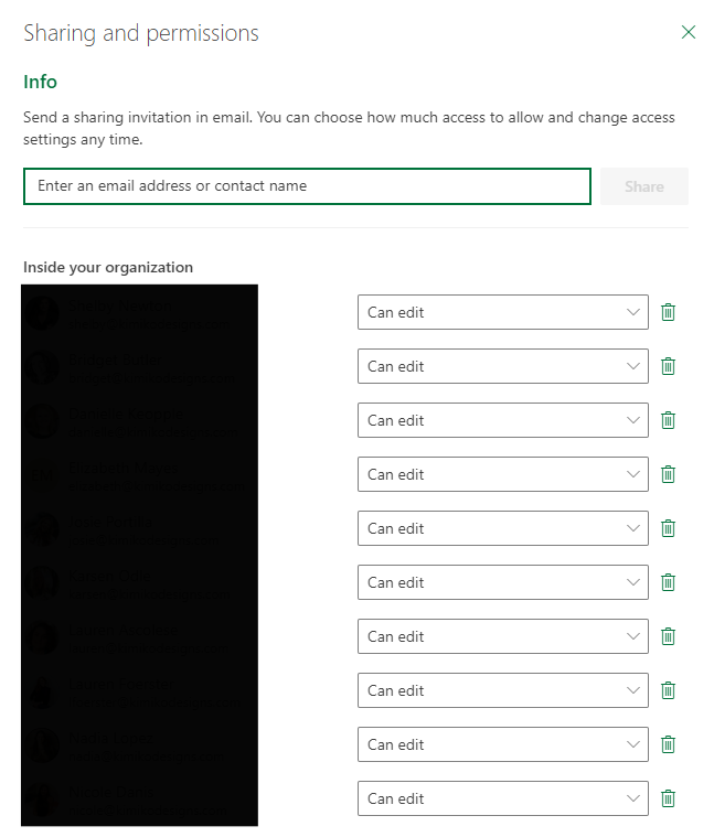 The iframe window for removing sharing and permissions in new Outlook ...