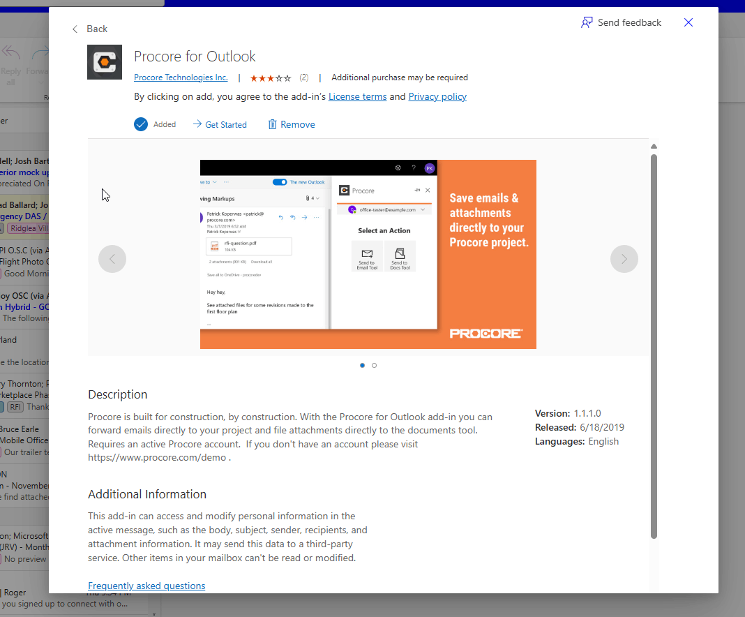Procore Add-in Not showing up in old Outlook Client on Desktop ...