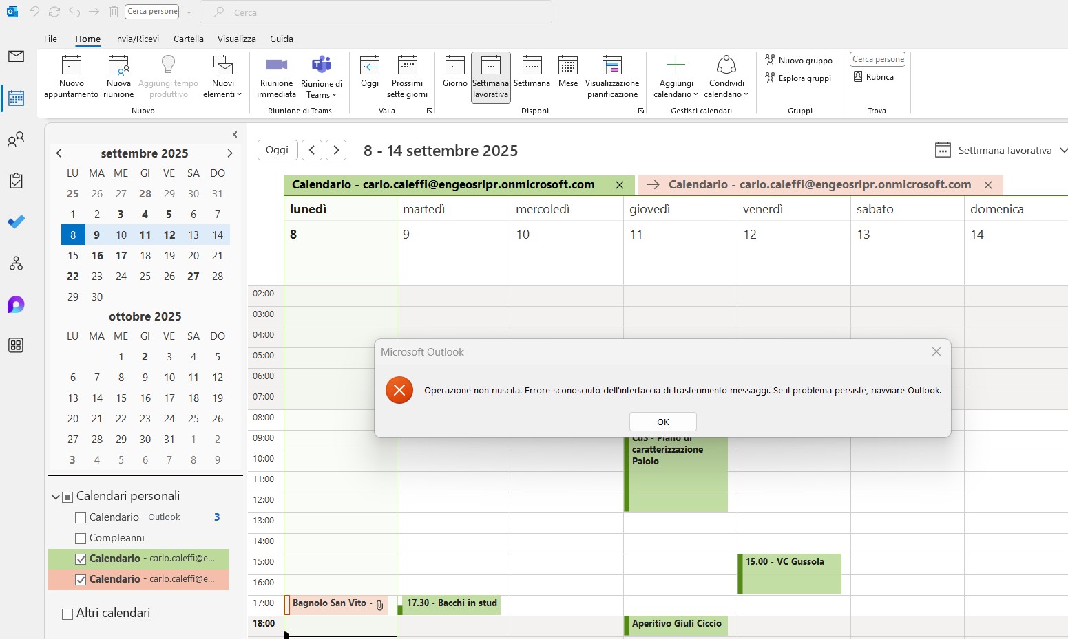 Errore calendario Outlook
