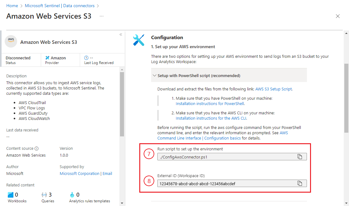 Screenshot of command to run setup script and workspace ID.
