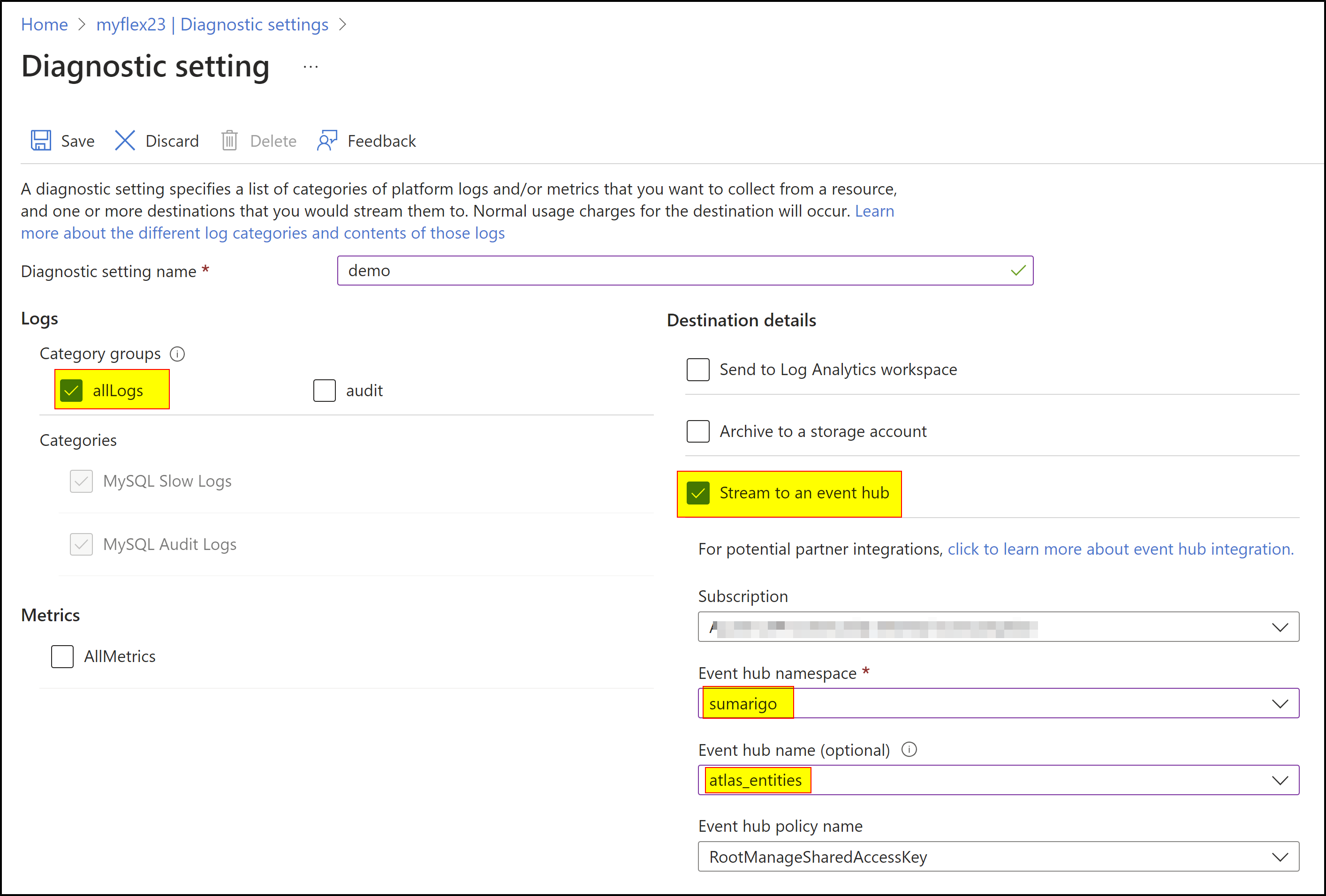 No event hubs found under Diagnostic settings Microsoft Q&A