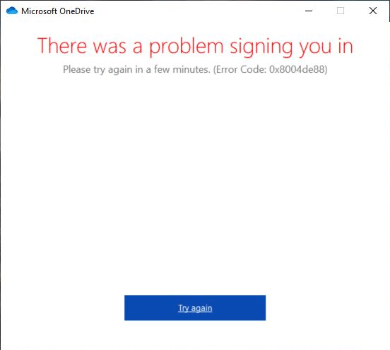 OneDrive Error 0x8004de88 - Microsoft Q&A