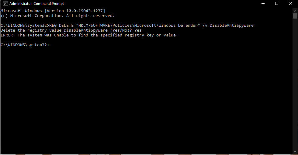 Tamper Protection is turned OFF and marked as "This setting is managed ...