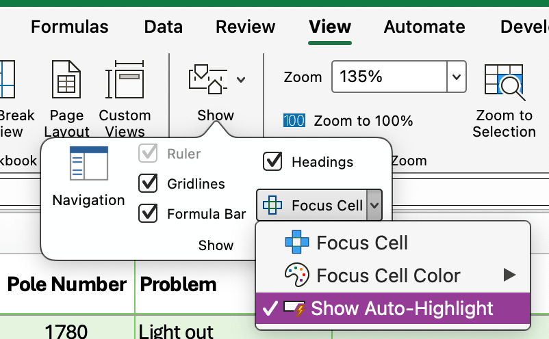 When using Find in Document feature, entire row and column of the found ...