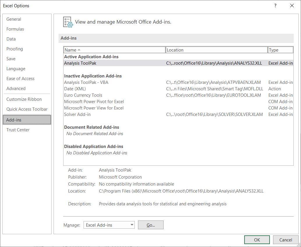 Data Analysis add-in nowhere to be found even though it is enabled in ...