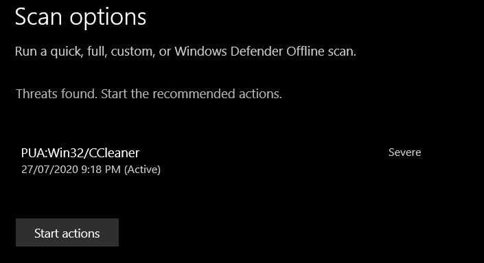 windows security flagging CCleaner as Potentially Unwanted Software ...