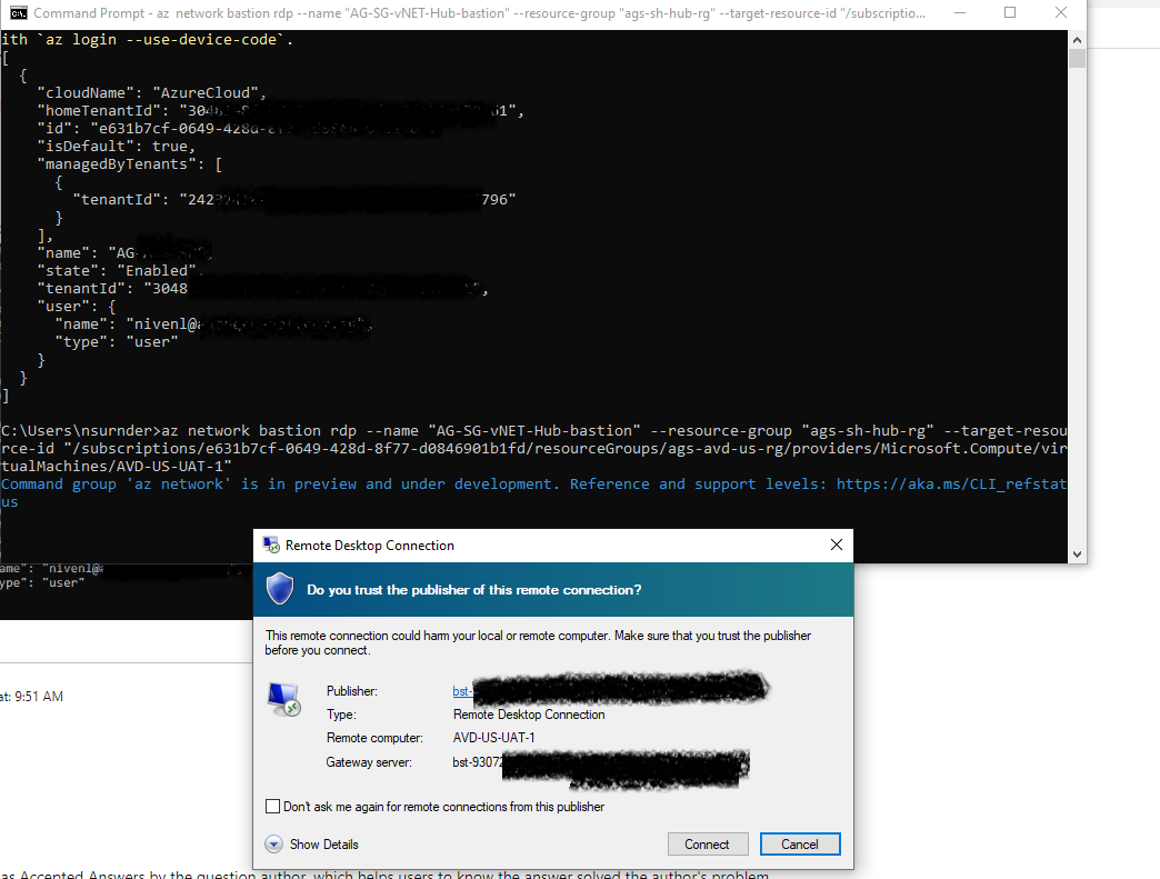 RDP to Azure VM via native Client Bastion with MFA Enabled - Microsoft Q&A