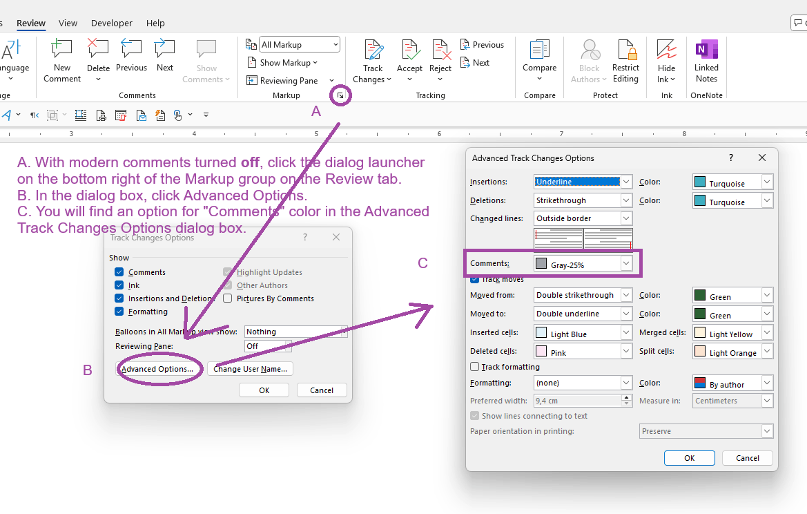 I can't insert a comment only one section of a word document, it turns ...