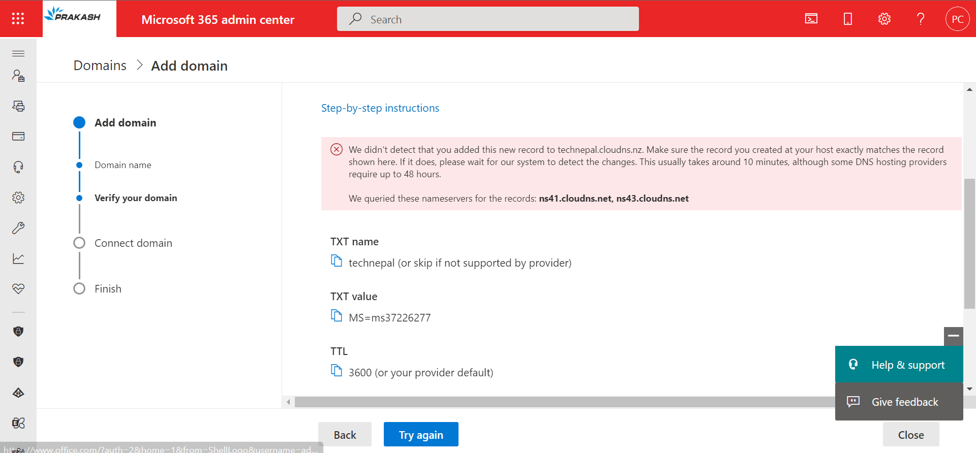 Domain is already added to a different Microsoft 365 organization ...