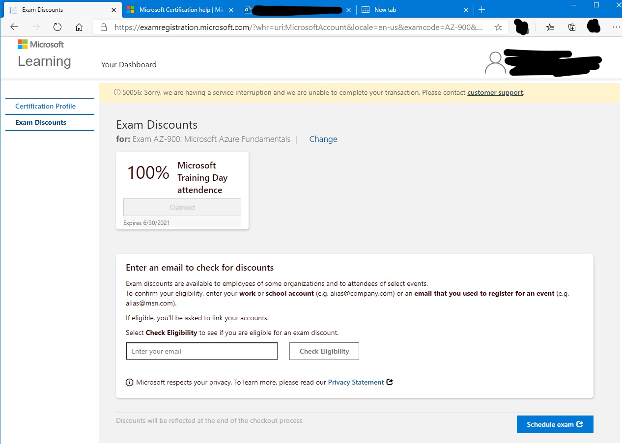 Unable to schedule an exam - Microsoft Q&A