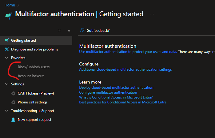 MFA block unblock missing