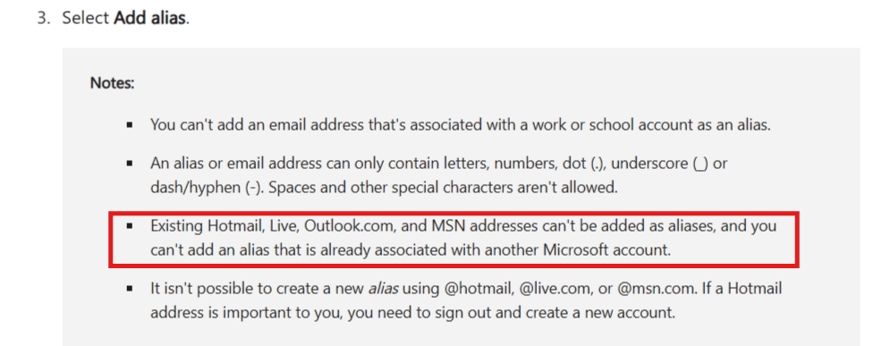 When I request to add a second alias email address it says it is ...