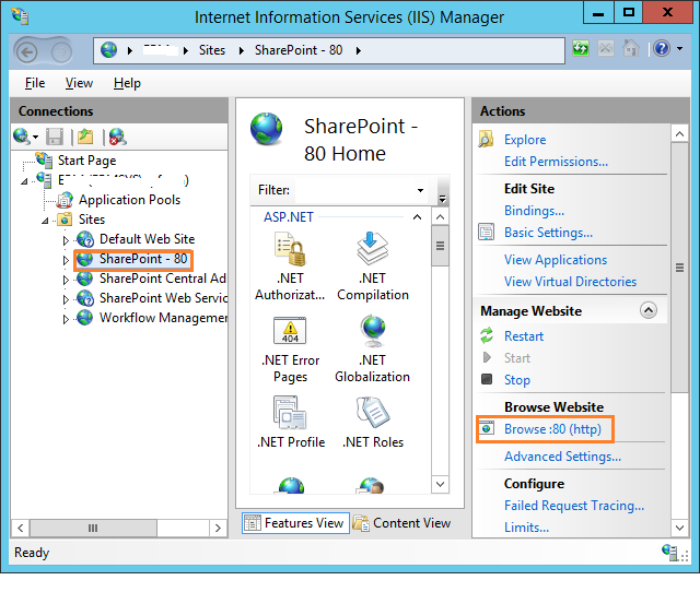 Browse the SharePoint site from IIS