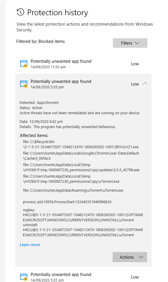 Windows Defender, possible false positive of files that do not exist ...