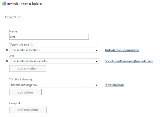 Set up auto reply for one recipient in Exchange2016 - Microsoft Q&A