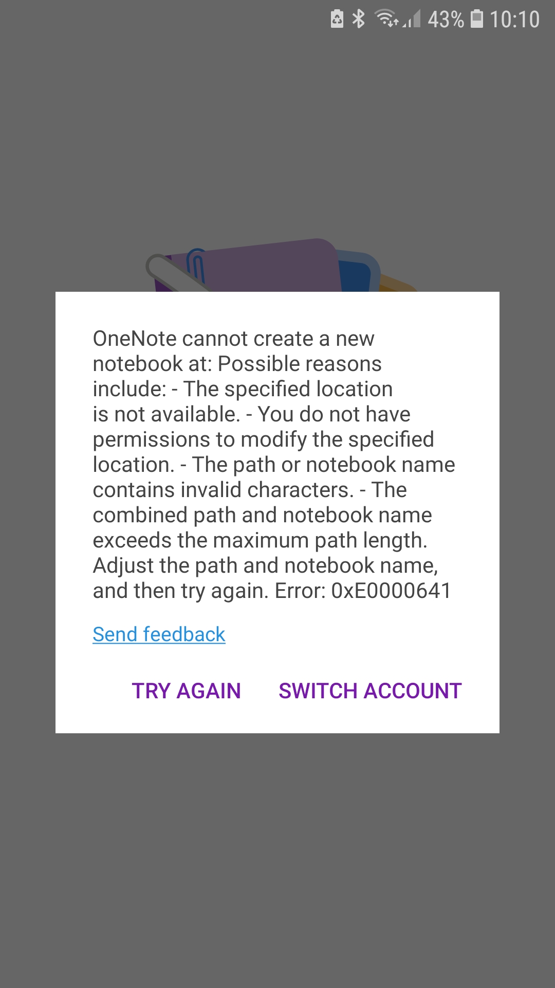 OneNote Android app - error 0xe0000641 - Microsoft Q&A