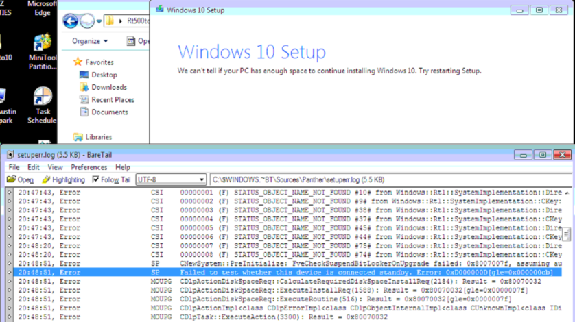 Windows 10 inline upgrade failed with Error: 0xD000000D[gle