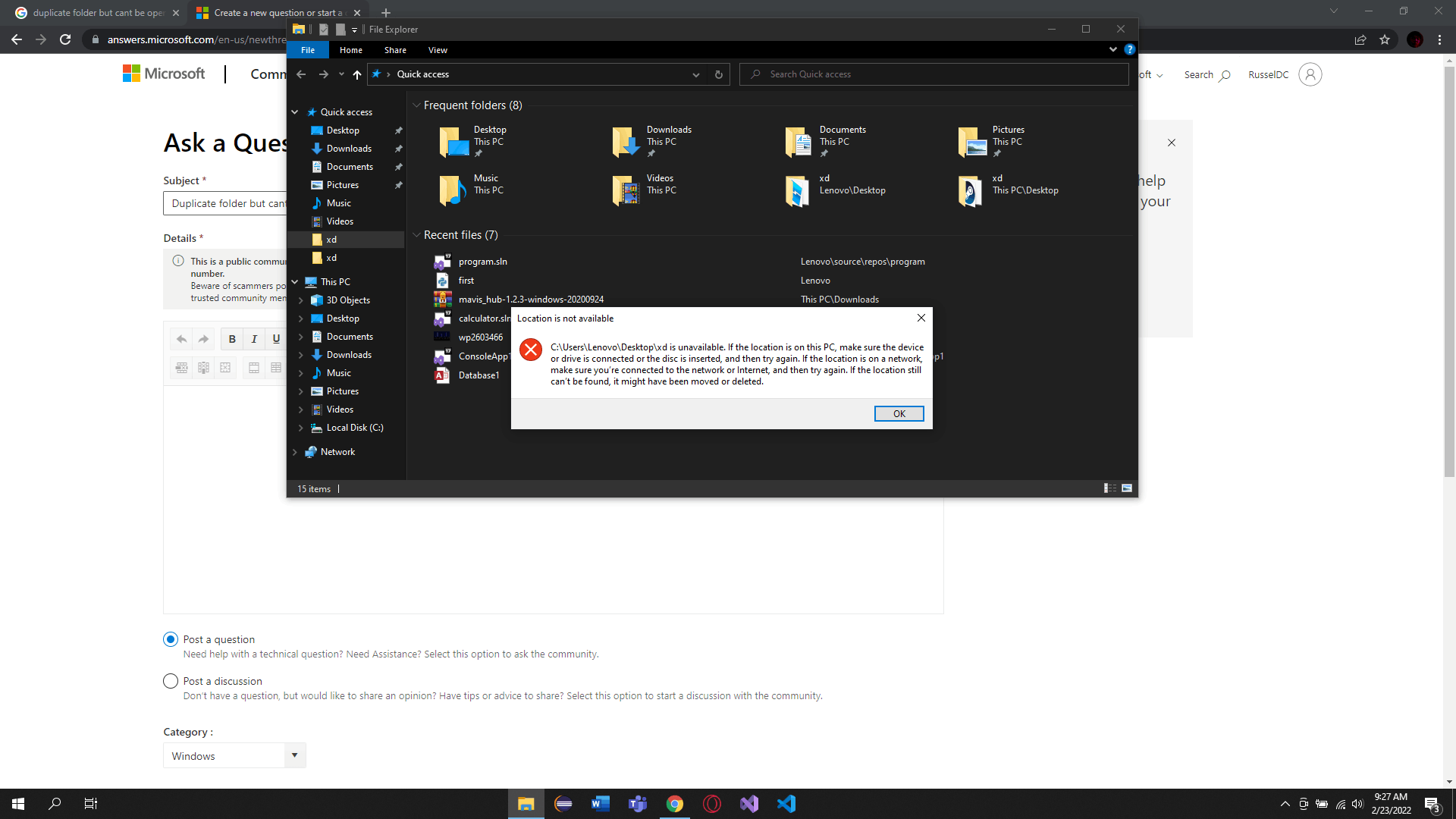 Duplicate folder but cant be opened or do anything. - Microsoft Q&A