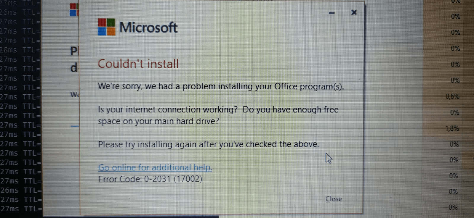 Office 365 Always error in 97% - Microsoft Q&A