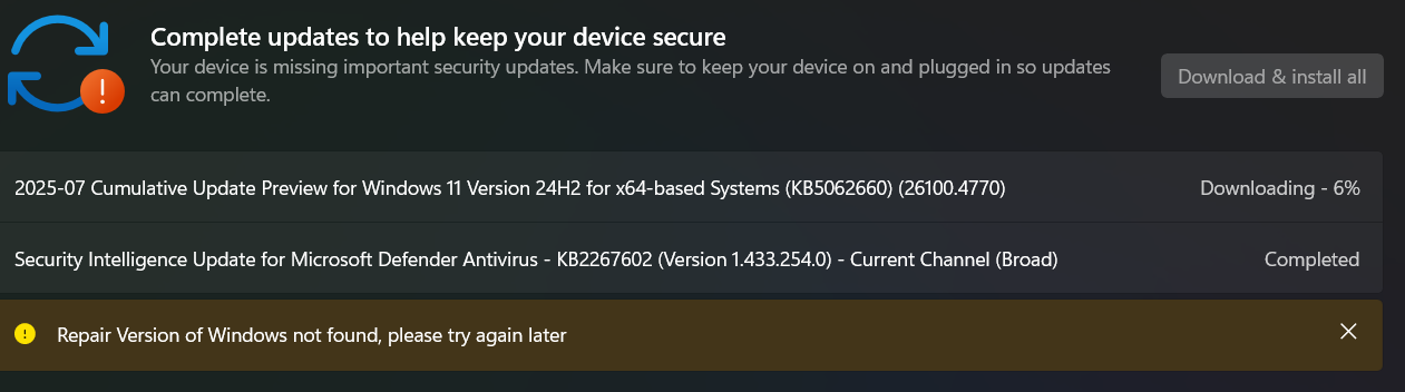 Error appearing during windows update - Microsoft Q&A