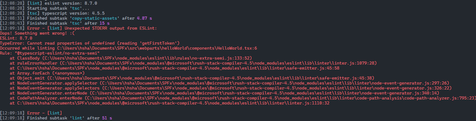 I'm getting Eslint error on gulp serve with SPFX 16.x - Microsoft Q&A