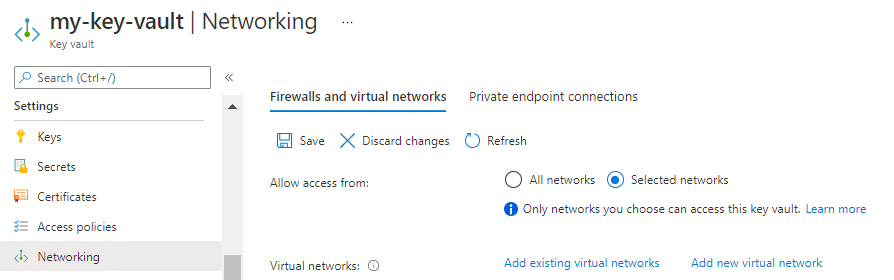 Azure > Keyvault > Networking Settings