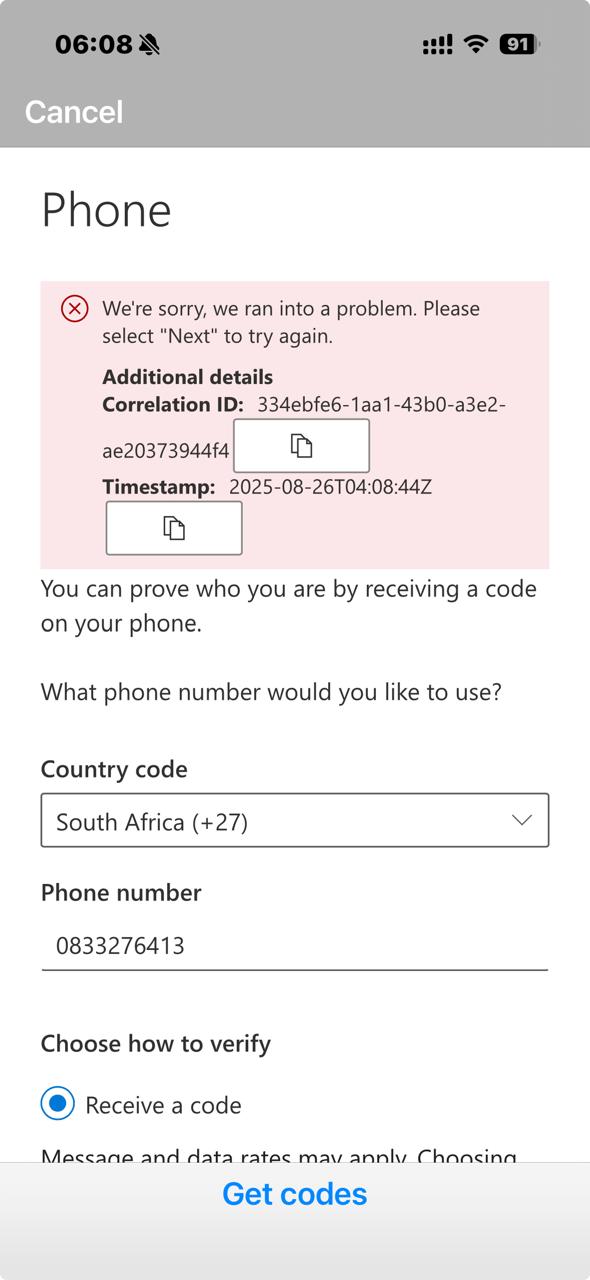 Registering exchange account on Authenticator. Error when entering ...