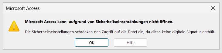 Errormessage: The security settings restrict access to the file because ...