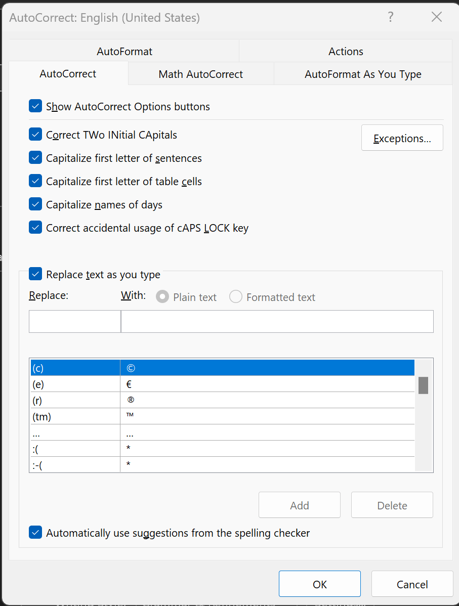 Enabling the formatted text selection when adding an AutoCorrect in ...