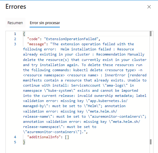 Error al realizar la implementación en Container Insights - Microsoft Q&A