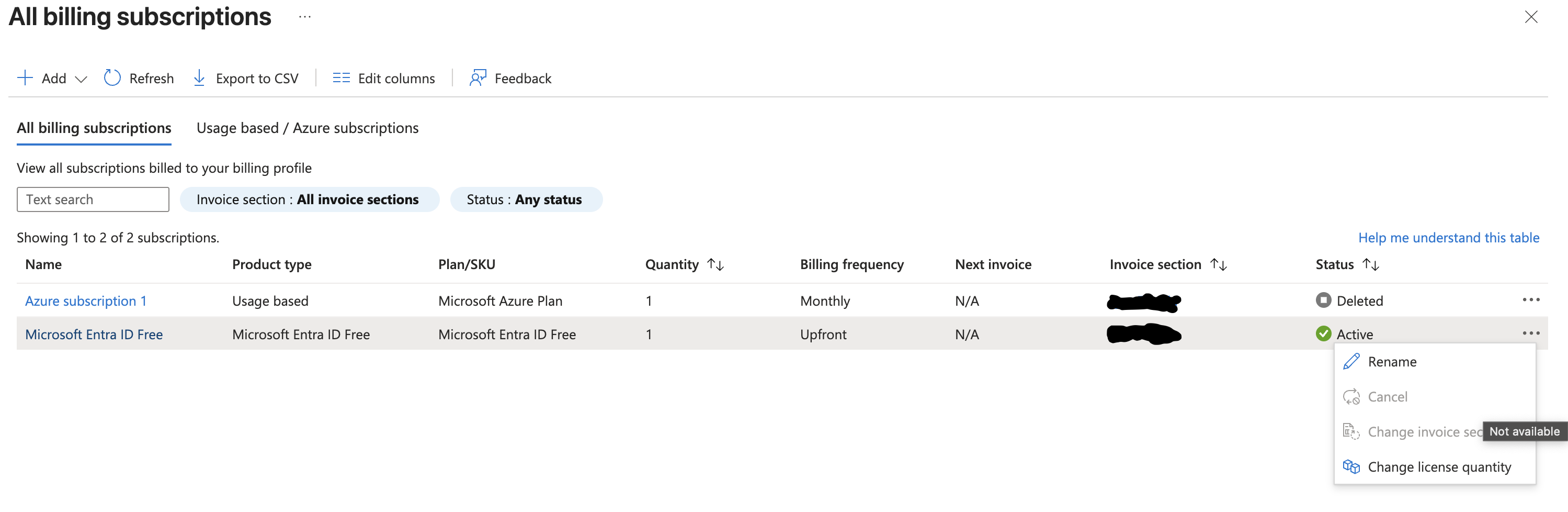 Why i can't detach my card from Azure? I have no subscription available ...