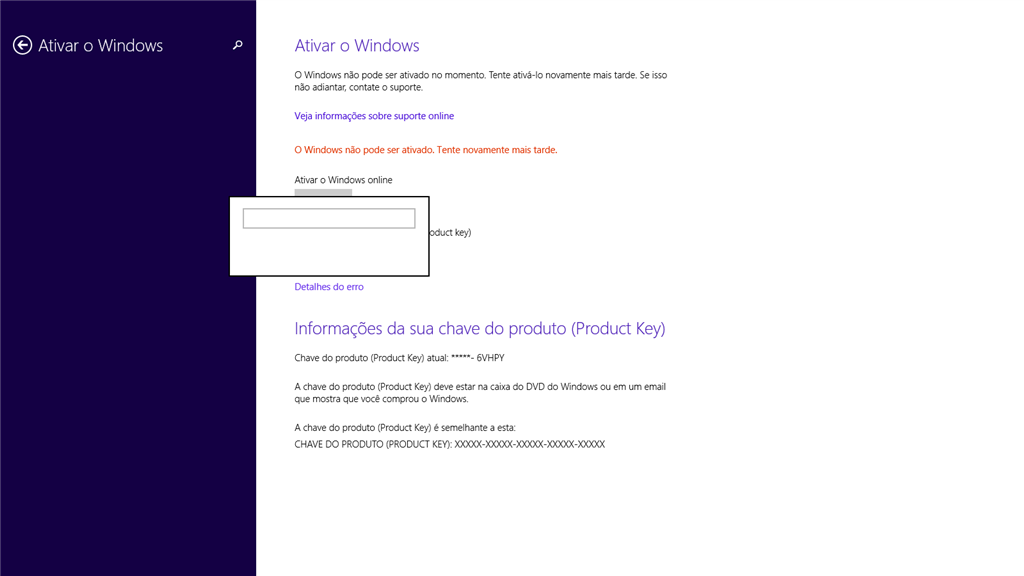 Ativação do Windows 8.1 Erro: 