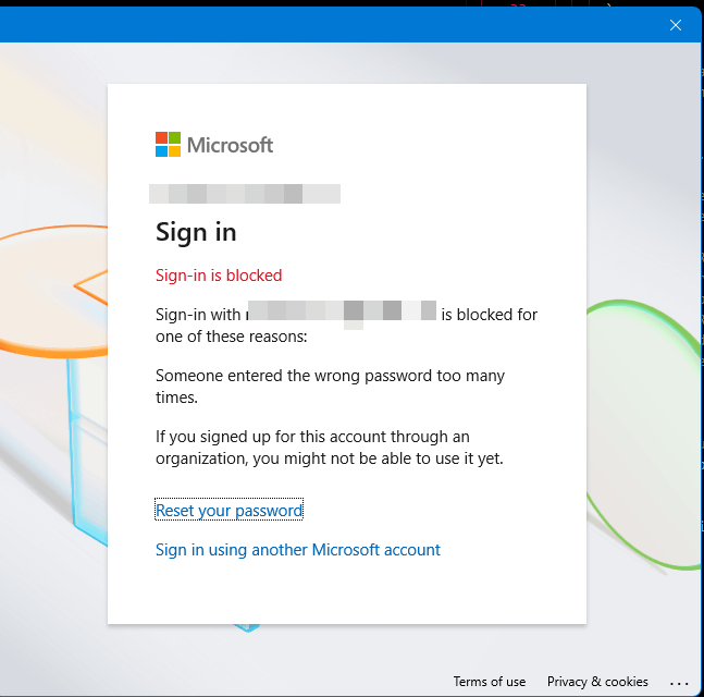 lock sign in because someone entered the wrong password too many time ...