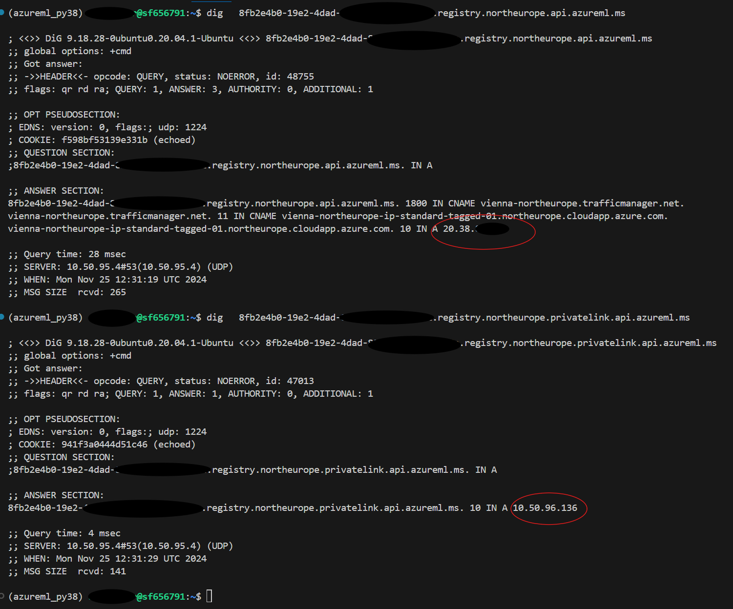 Azure machine learning registry private endpoint dns resolution
