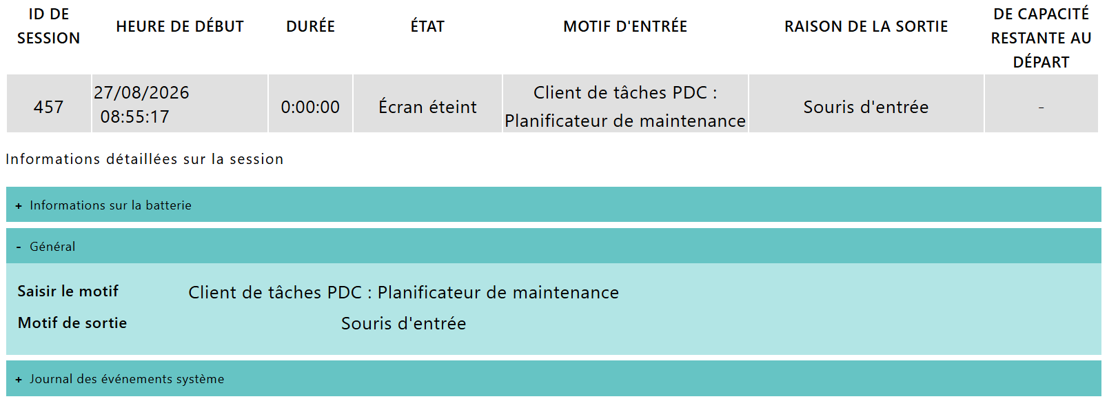 motif de sortie